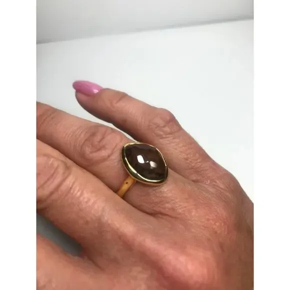 Beautiful 5ct Genuine Smoky Quartz Ring 18k Gold Vermeil Gold Smoky Quartz Ring - Picture 4 of 10